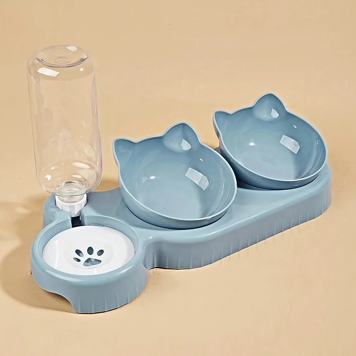 Pet Bowls With Water Feeder, 3 In 1 Ear Design Tilted Cat Water And Food Bowl Set With Gravity Water Bottle For Neck Protection - Image 10