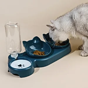 Alternative view of Pet Bowls With Water Feeder, 3 In 1 Ear Design Tilted Cat Water And Food Bowl Set With Gravity Water Bottle For Neck Protection