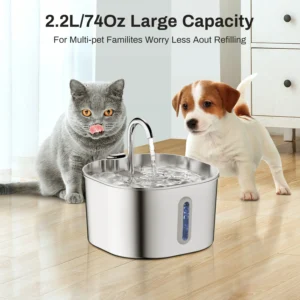 Alternative view of ZYFeeder 2.2L Automatic Cat Water Fountain Square Stainless Steel Pet Water Feeder Dog Water Fountain with window（No 5V 1A Plug）