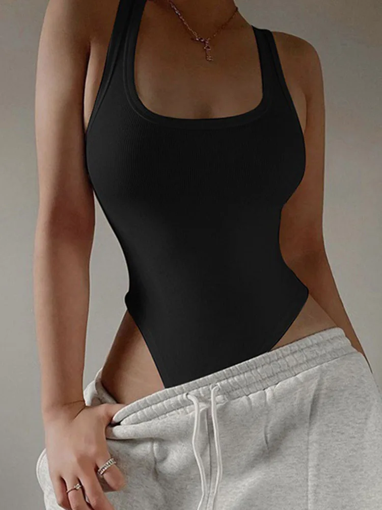 Sleeveless Knit Bodysuit 2023 Hot Summer Sexy Bodycon Off Shoulder Halter Tops Casual Street Bodice For Women ClubWear - Image 4