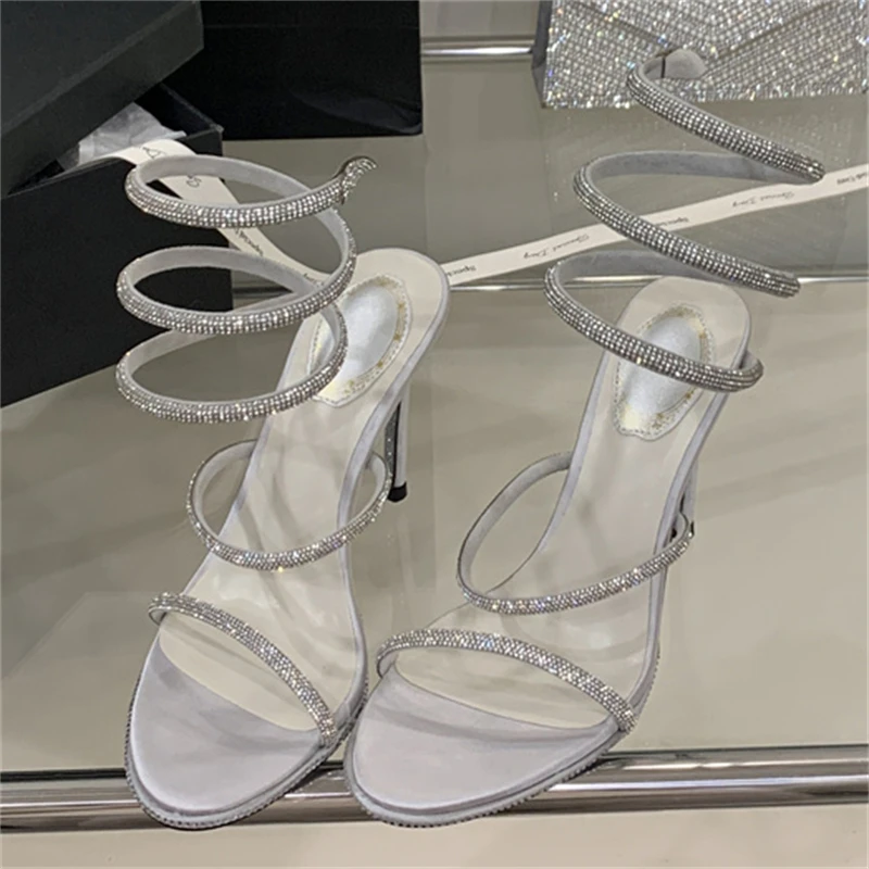 Eilyken Street Style Crystal Diamonds Ankle Strap Women Sandals Sexy Open Toe Thin High Heels Party Prom Summer Shoes - Image 3